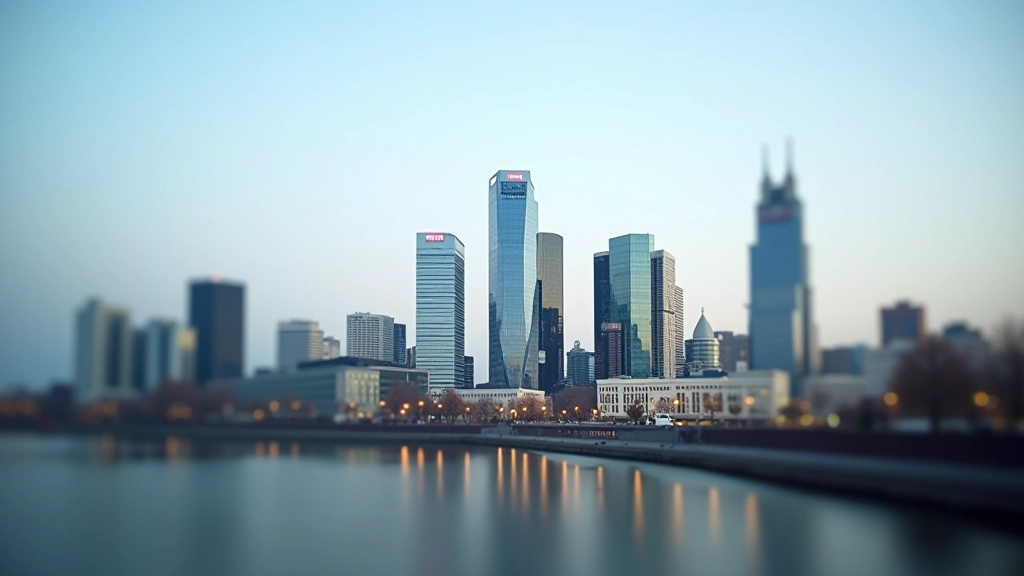 Rīgas skyline ar moderniem biznesa ēkām, kas simbolizē Rīgu kā Baltijas fintech centru